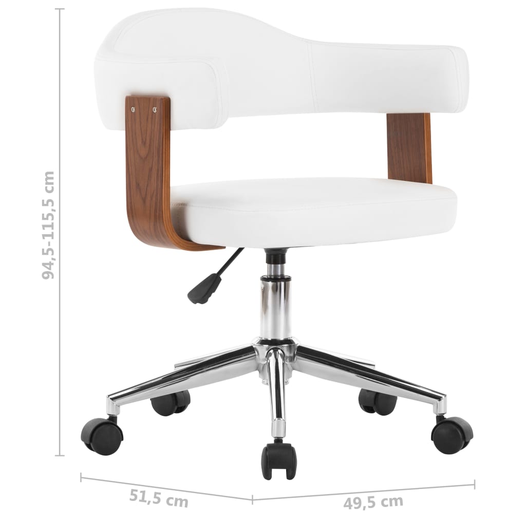 vidaXL Cadeira jantar giratória madeira curvada/couro arti. branco
