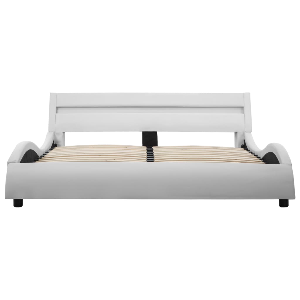 vidaXL Estrutura de cama c/ LEDs 120x200 cm couro artificial branco