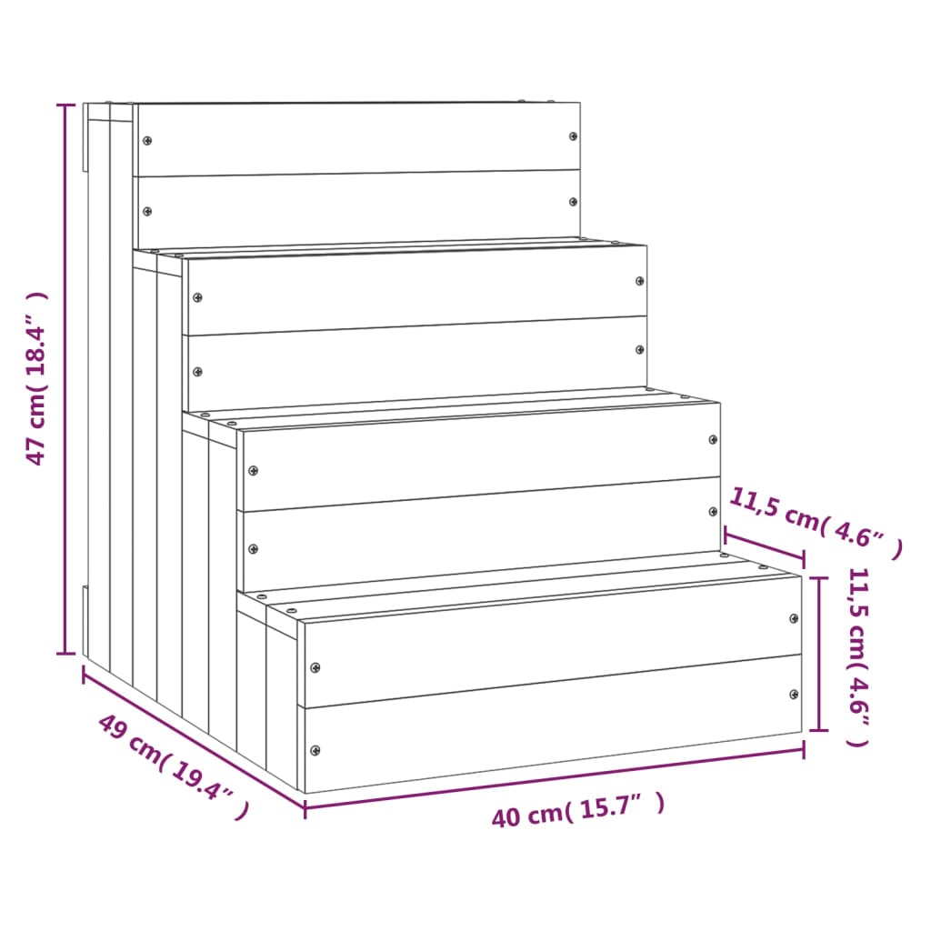vidaXL Escada p/ animais de estimação 40x49x47 cm pinho maciço cinza