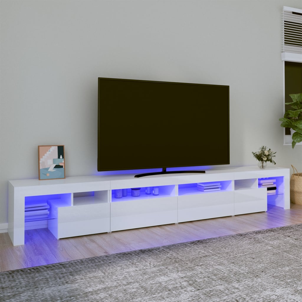 vidaXL Móvel de TV com luzes LED 260x36,5x40 cm branco brilhante