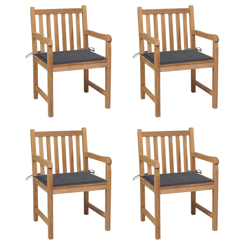 vidaXL Cadeiras de jardim c/ almofadões antracite 4 pcs teca maciça