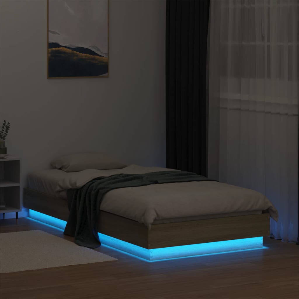 vidaXL Estrutura de cama com luzes LED 90x190 cm carvalho sonoma