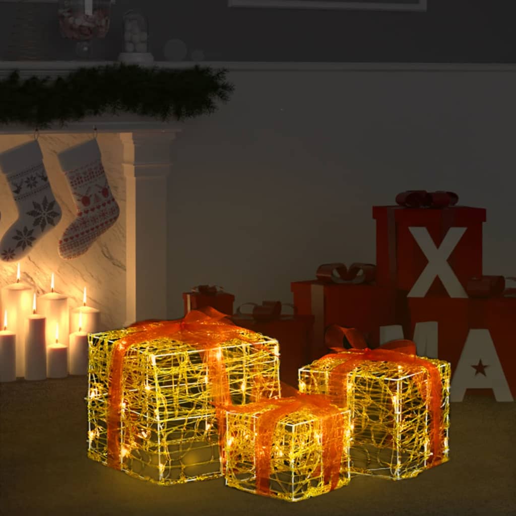 vidaXL Caixas presentes Natal decorativas 3pcs acrílico branco quente