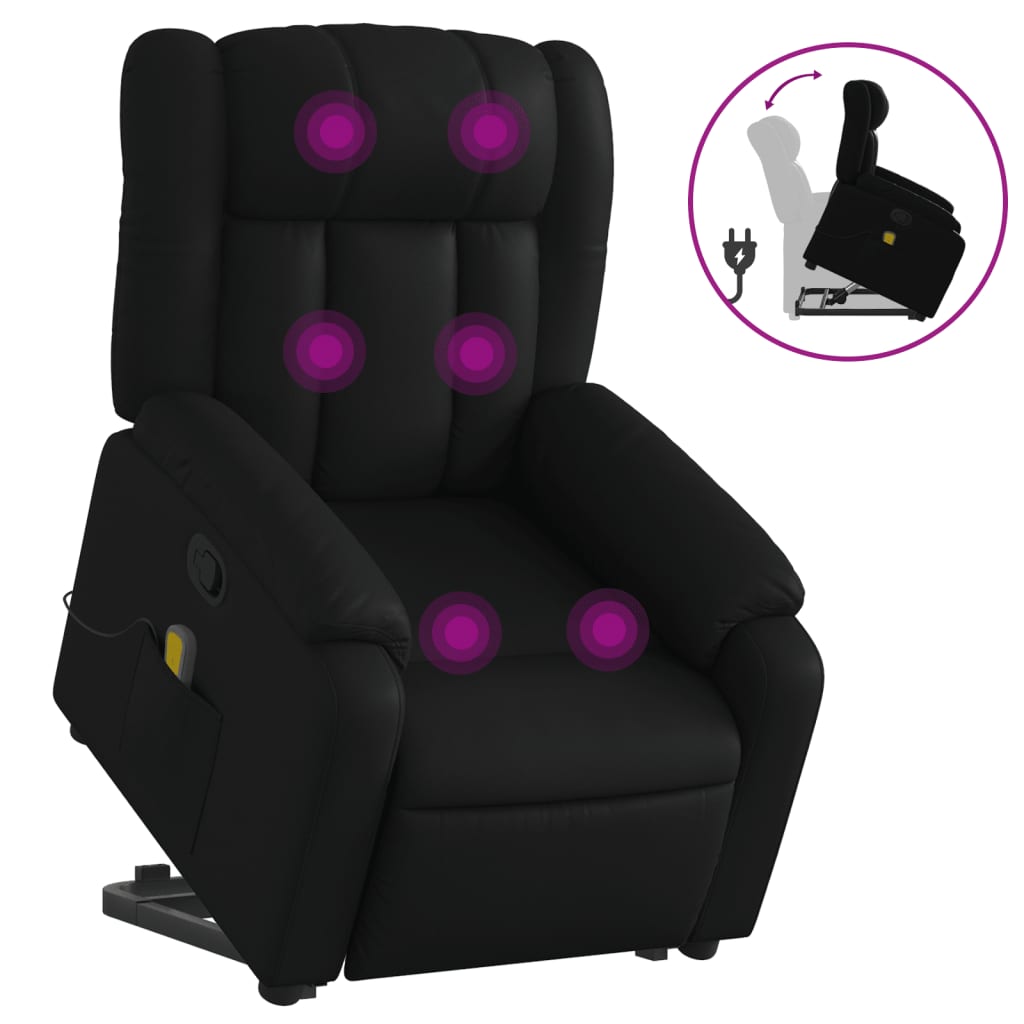 vidaXL Poltrona massagens reclinável elevatória couro artificial preto