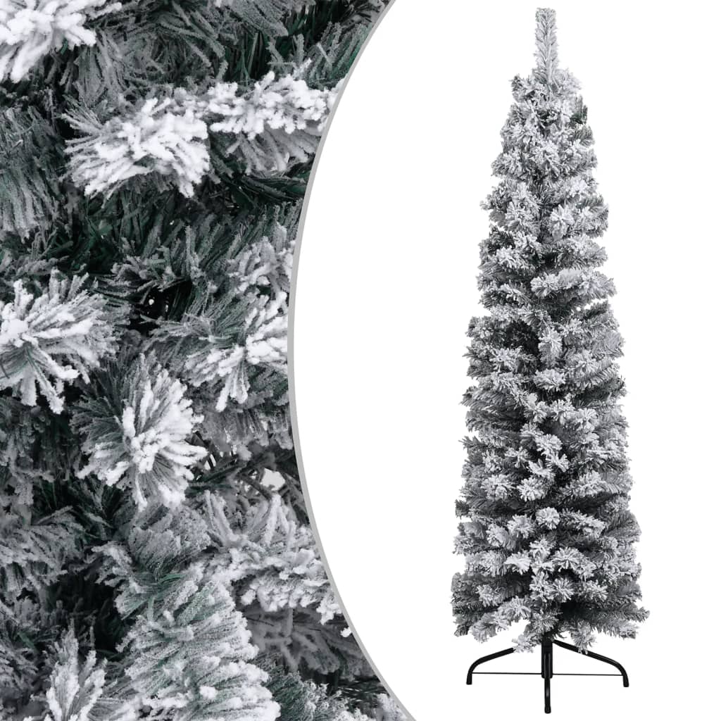 vidaXL Árvore de Natal pré-iluminada fina com neve 120 cm PVC verde