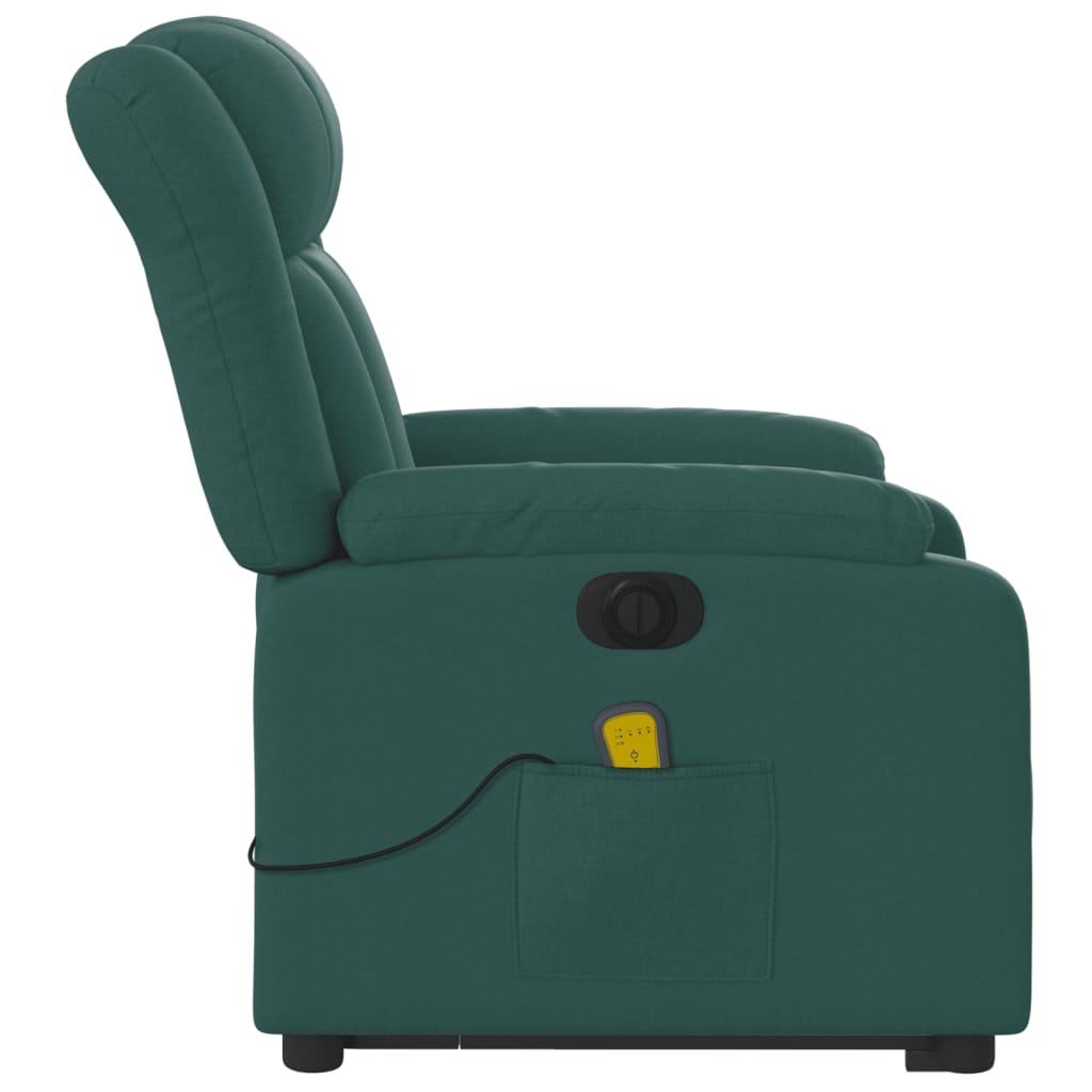 vidaXL Poltrona elétrica elevatória massagens tecido verde-escuro