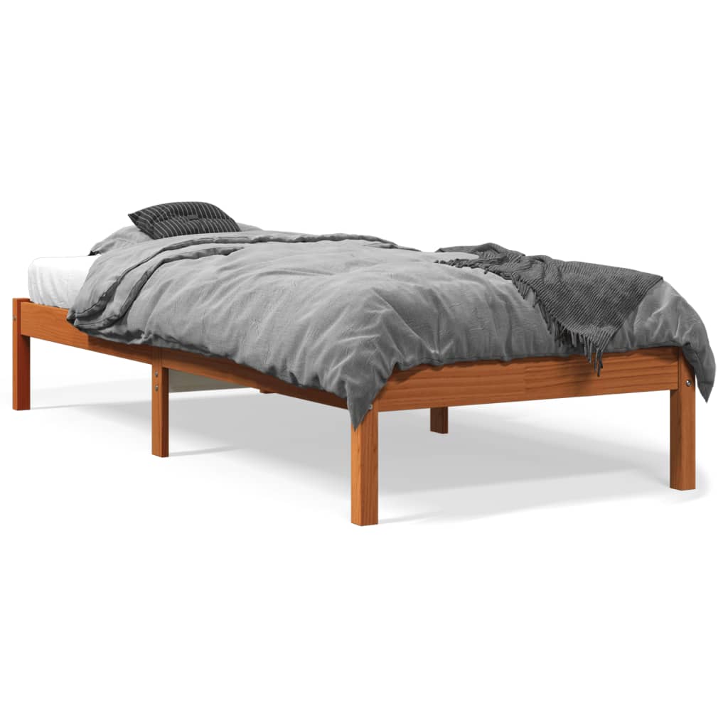 vidaXL Estrutura de cama 90x200 cm madeira pinho maciça castanho cera