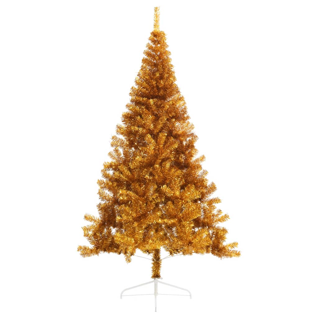 vidaXL Meia árvore de Natal artificial com suporte 240 cm PET dourado