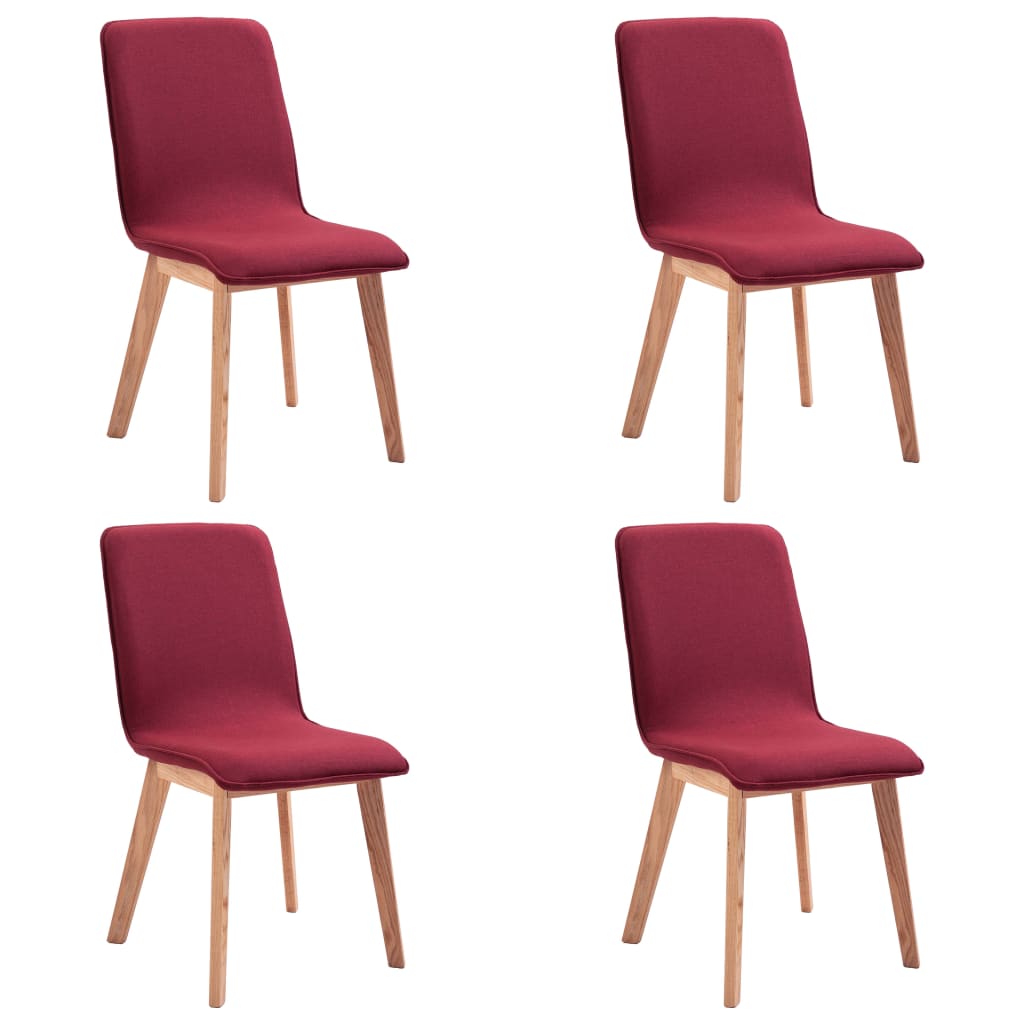 vidaXL Cadeiras de jantar 4 pcs tecido vermelho e carvalho maciço