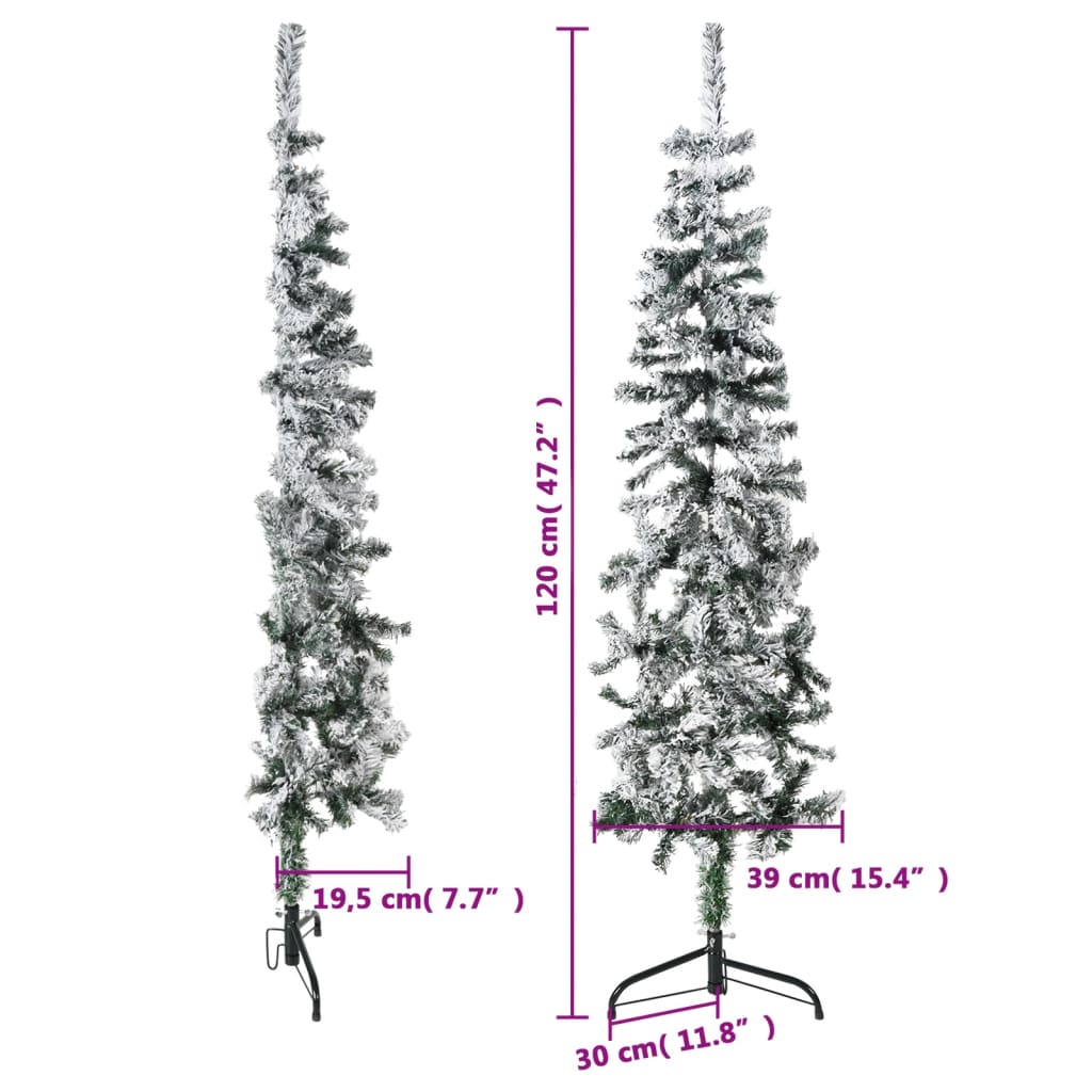 vidaXL Meia árvore de Natal fina com flocos de neve 120 cm