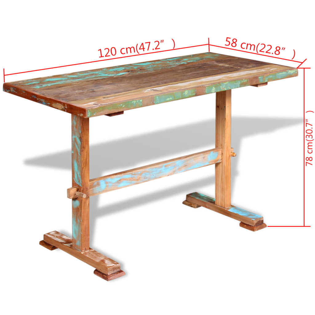 vidaXL Mesa de jantar pedestal 120x58x78 cm madeira recuperada maciça