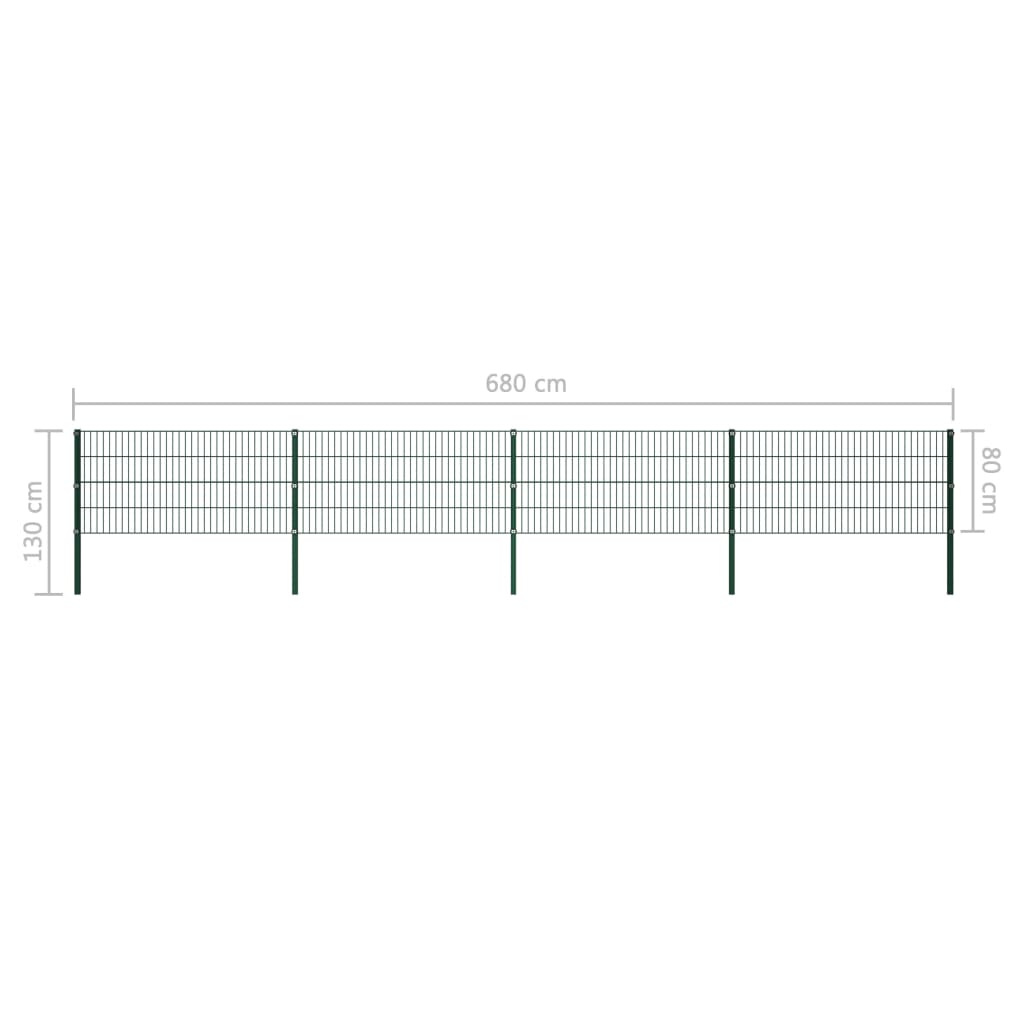 vidaXL Painel de vedação com postes ferro 6,8x0,8 m verde
