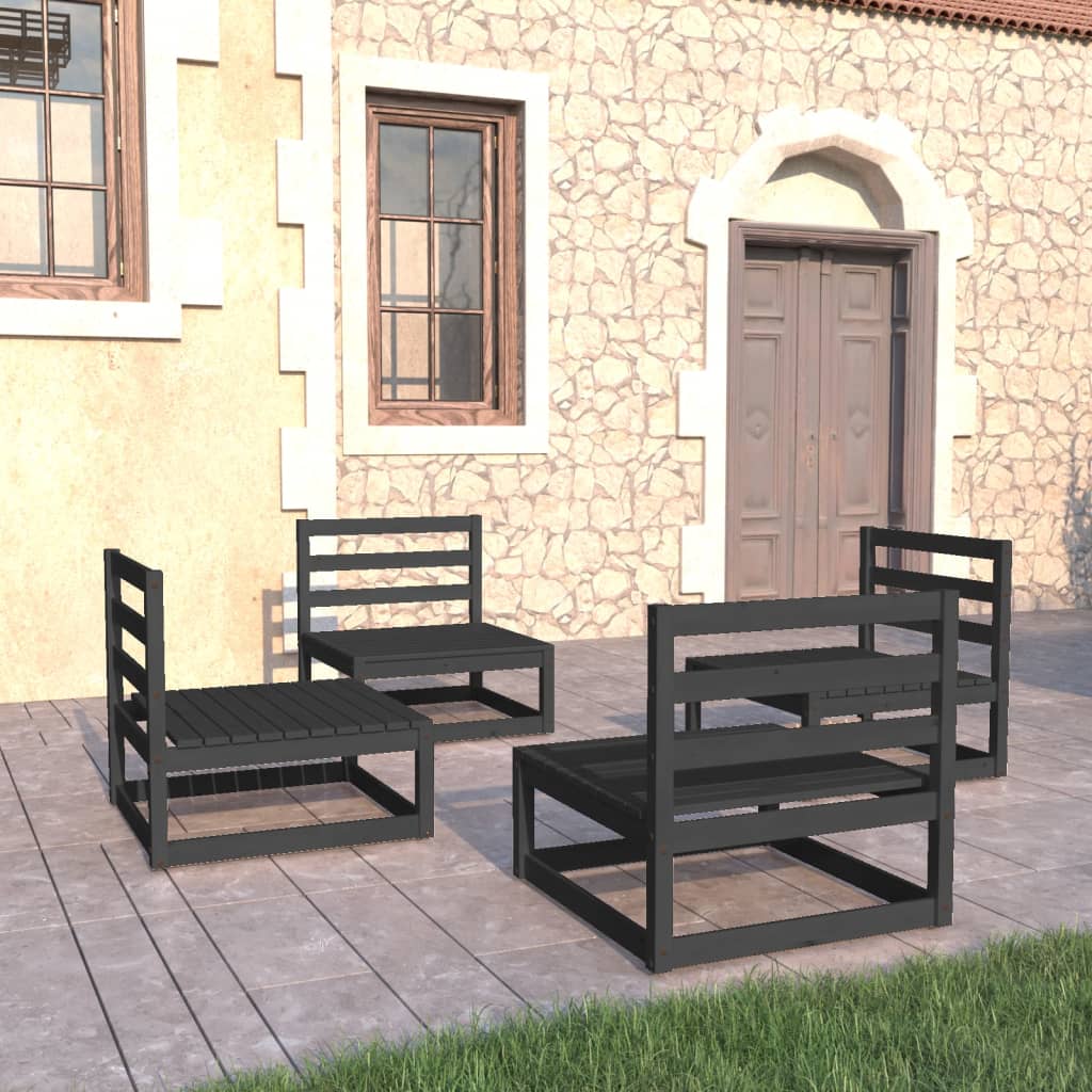 vidaXL 4 pcs conjunto lounge de jardim pinho maciço preto