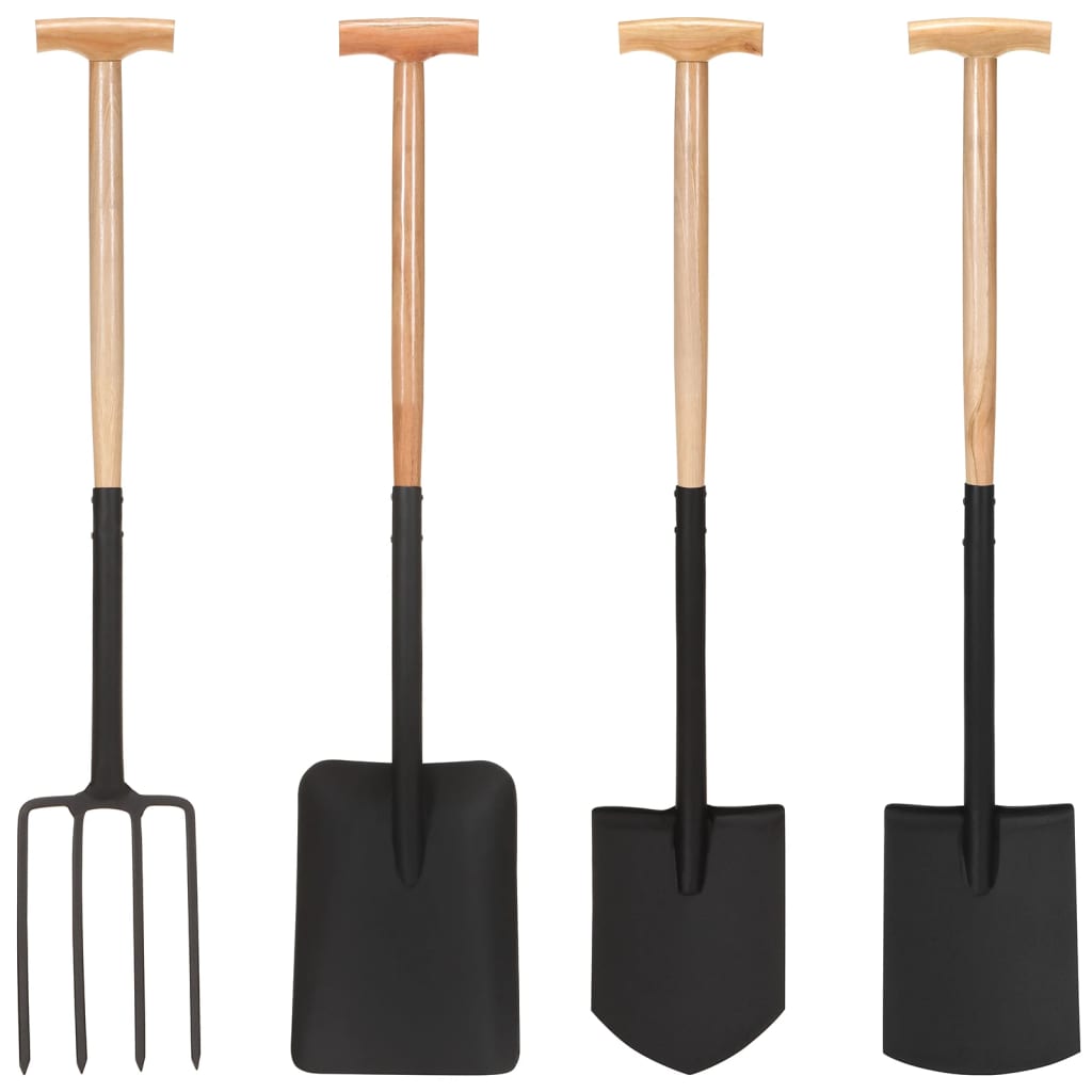 vidaXL Conjunto de ferramentas de jardim 4 pcs pega em T aço e madeira