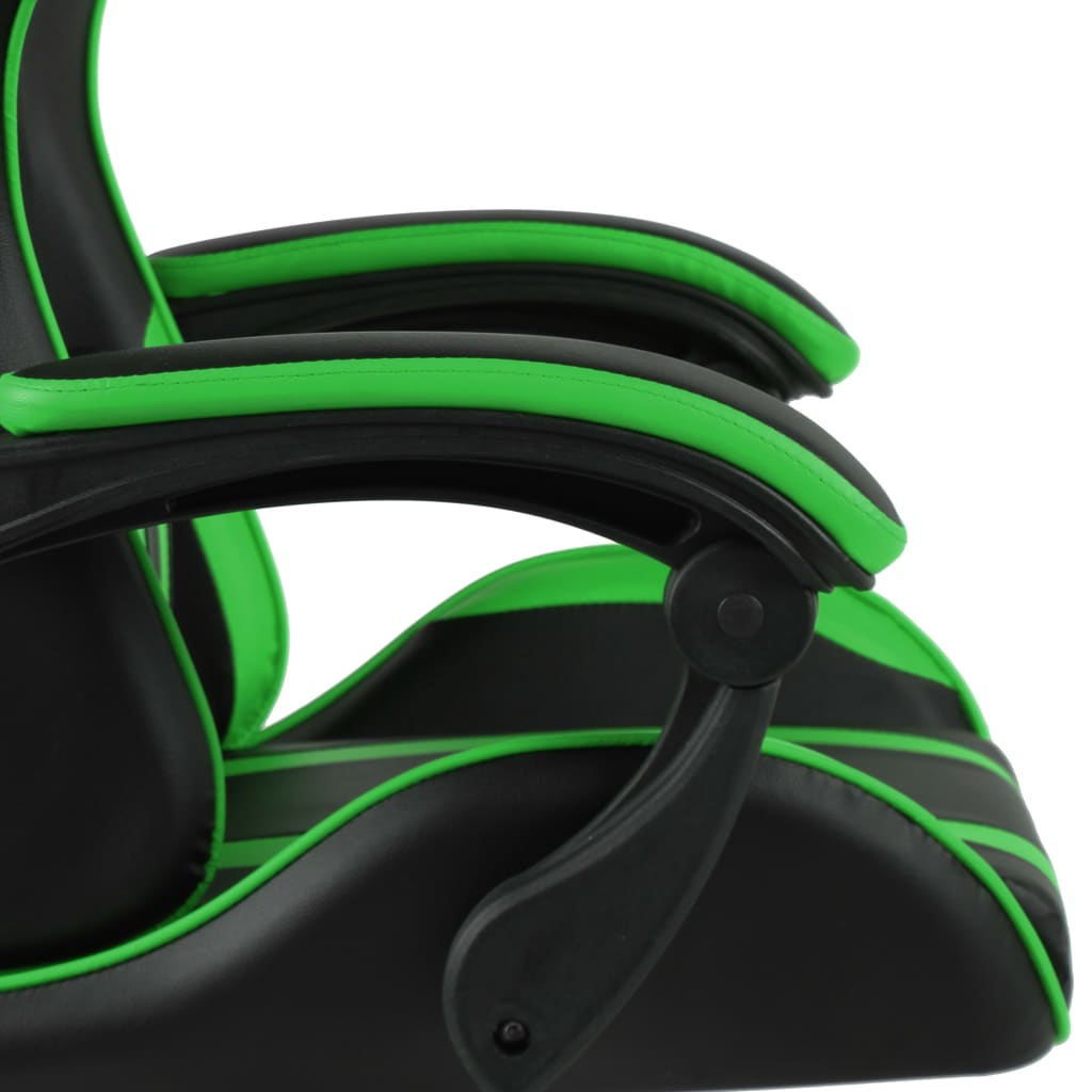vidaXL Cadeira estilo corrida c/ apoio pés couro artificial preto/verde