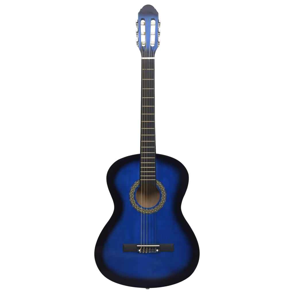 vidaXL 12 peças conjunto guitarra clássica iniciantes 4/4 39" azul