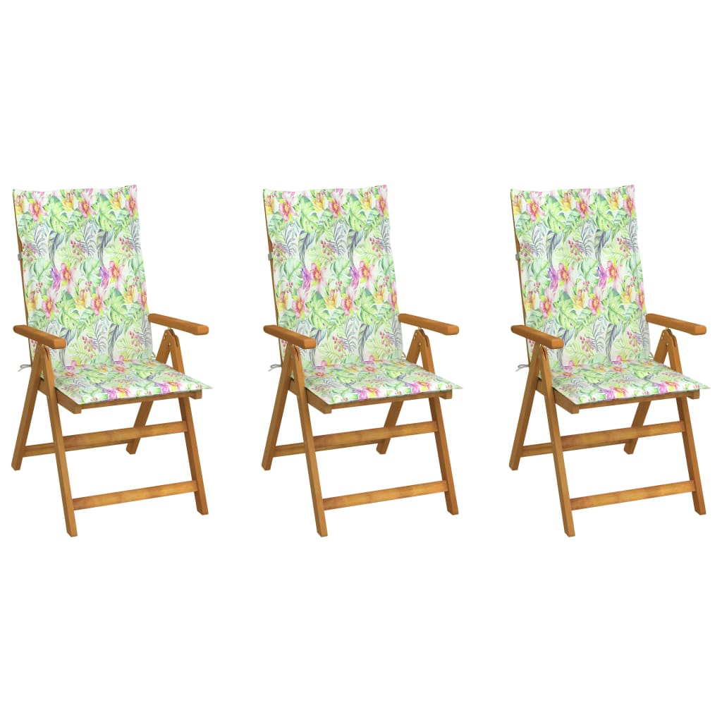 vidaXL Cadeiras de jardim dobráveis c/ almofadões 3 pcs acácia maciça