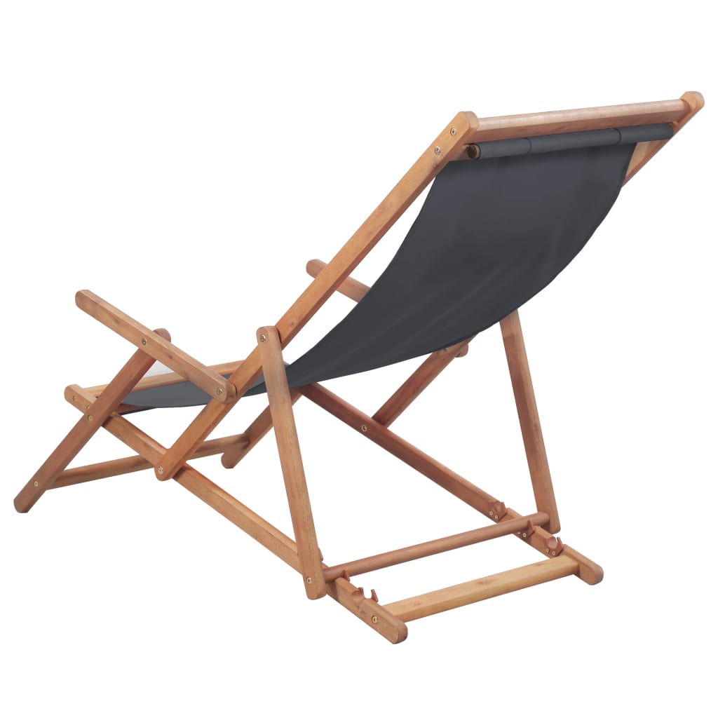vidaXL Cadeira de praia dobrável tecido estrutura de madeira cinzento