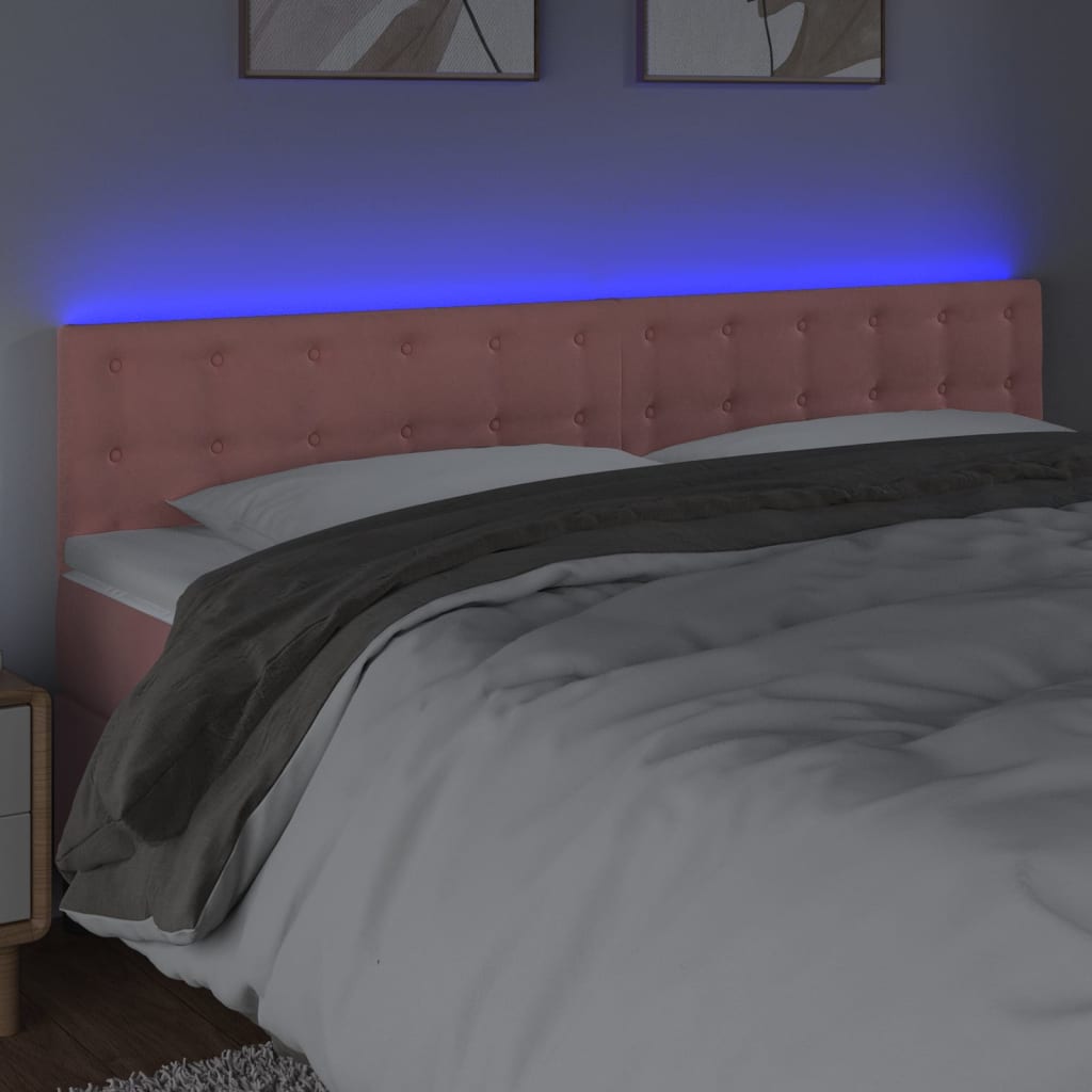 vidaXL Cabeceira de cama c/ luzes LED veludo 160x5x78/88 cm rosa