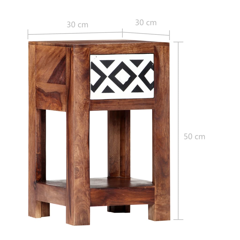 vidaXL Mesa de cabeceira em madeira de sheesham maciça 30x30x50 cm