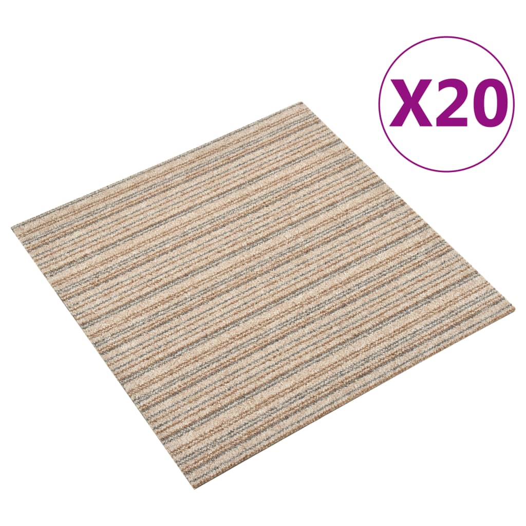 vidaXL Ladrilhos carpete p/ pisos 20 pcs 5 m² 50x50 cm riscas bege
