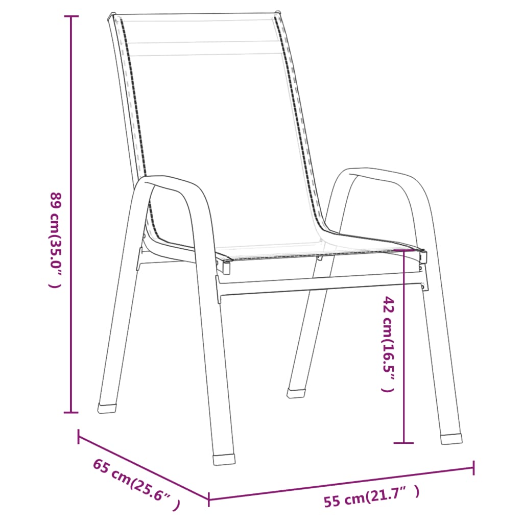 vidaXL Cadeiras de jardim empilháveis 2 pcs textilene cinzento