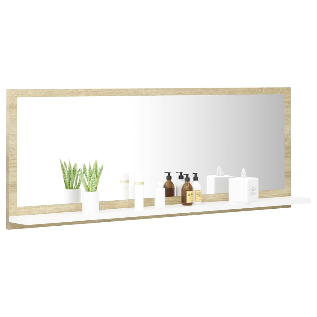 vidaXL Espelho casa de banho 100x10,5x37 cm contrap. branco e carvalho
