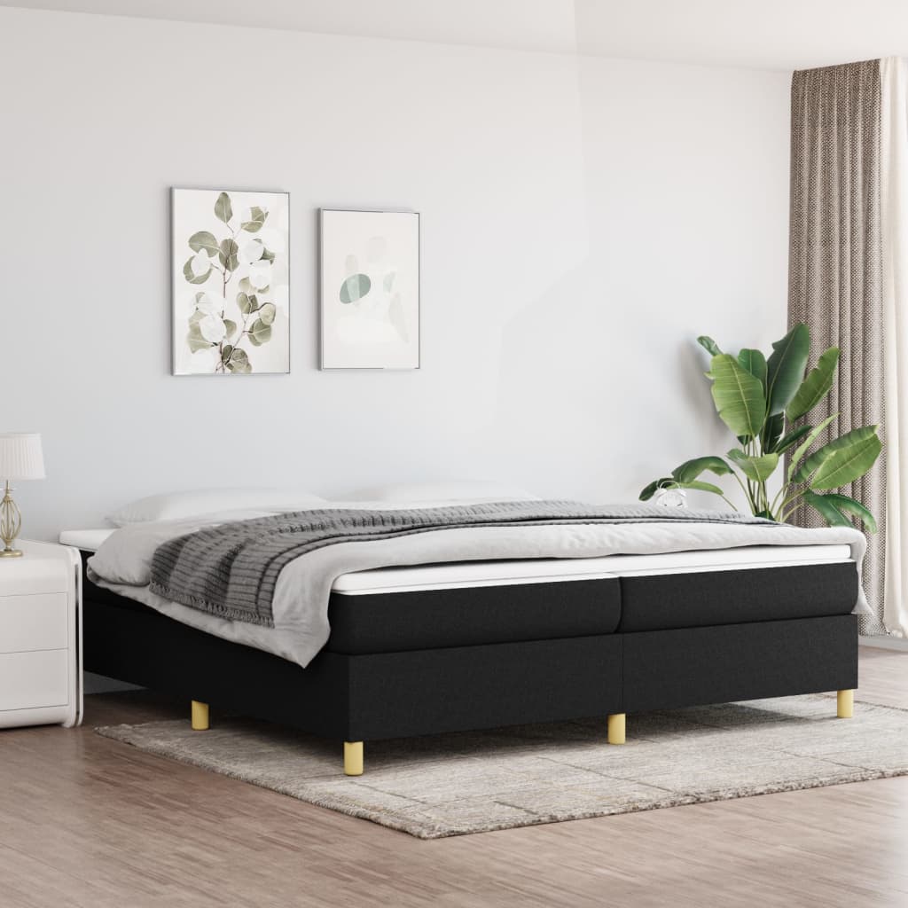 vidaXL Estrutura de cama com molas 200x200 cm tecido preto
