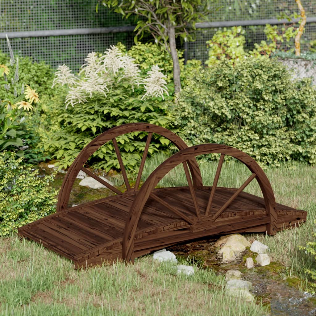 vidaXL Ponte de jardim c/ meio leme 99x50x38 cm abeto maciço
