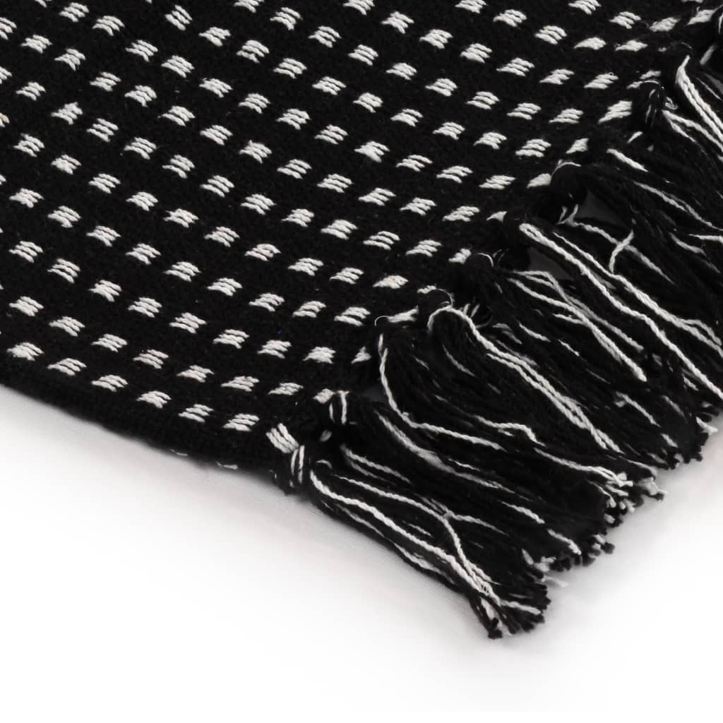vidaXL Manta em algodão aos quadrados 125x150 cm preto
