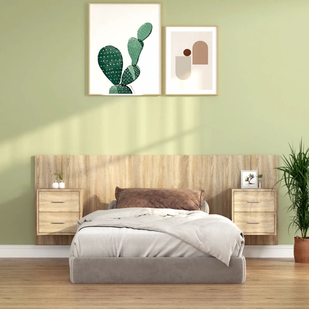 vidaXL Cabeceira cama + armários madeira processada carvalho sonoma