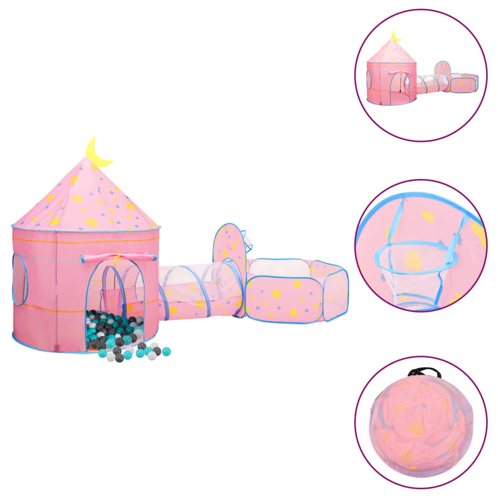 vidaXL Tenda de brincar infantil com 250 bolas 301x120x128 cm rosa