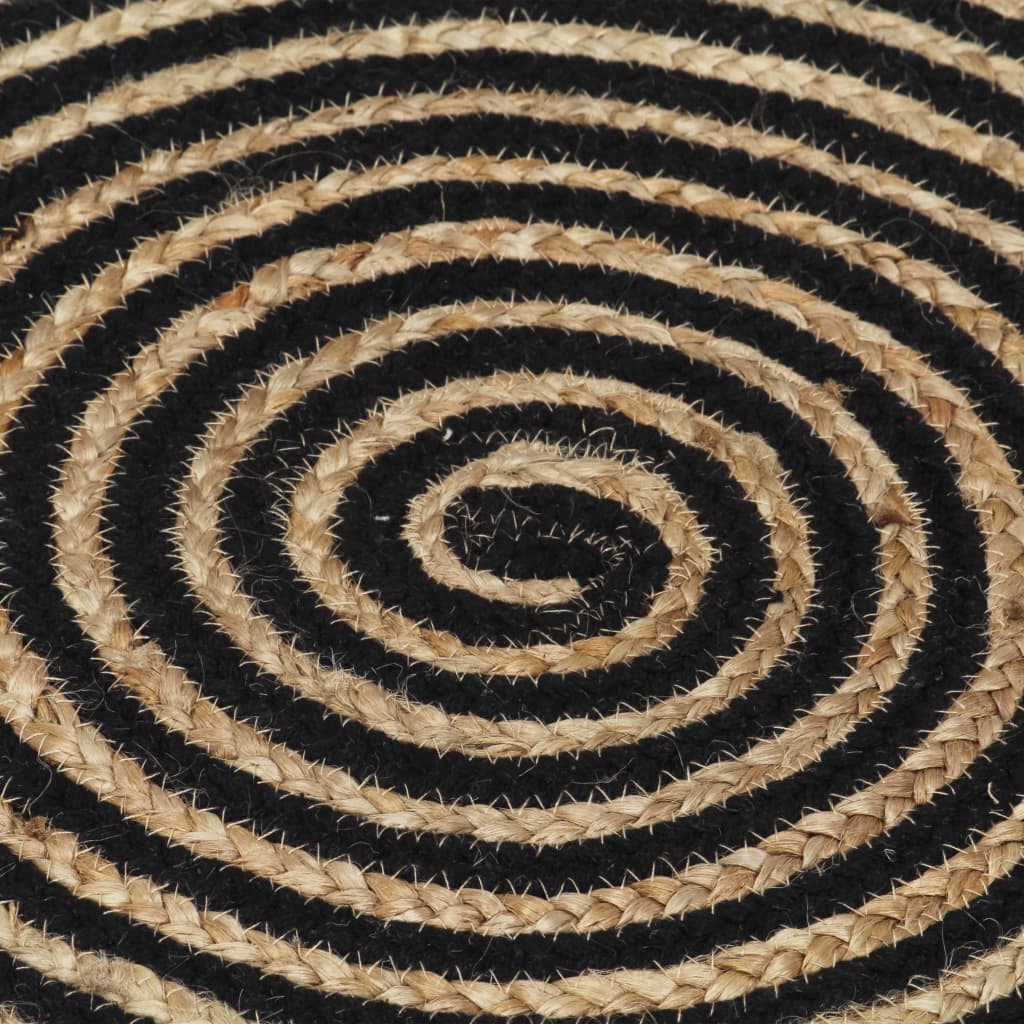 vidaXL Tapete artesanal em juta com design em espiral preto 90 cm