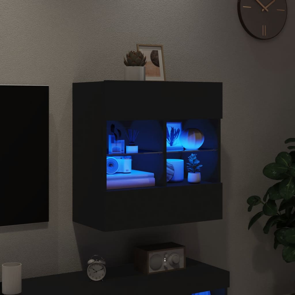 vidaXL Móvel de parede para TV com luzes LED 58,5x30x60,5 cm preto