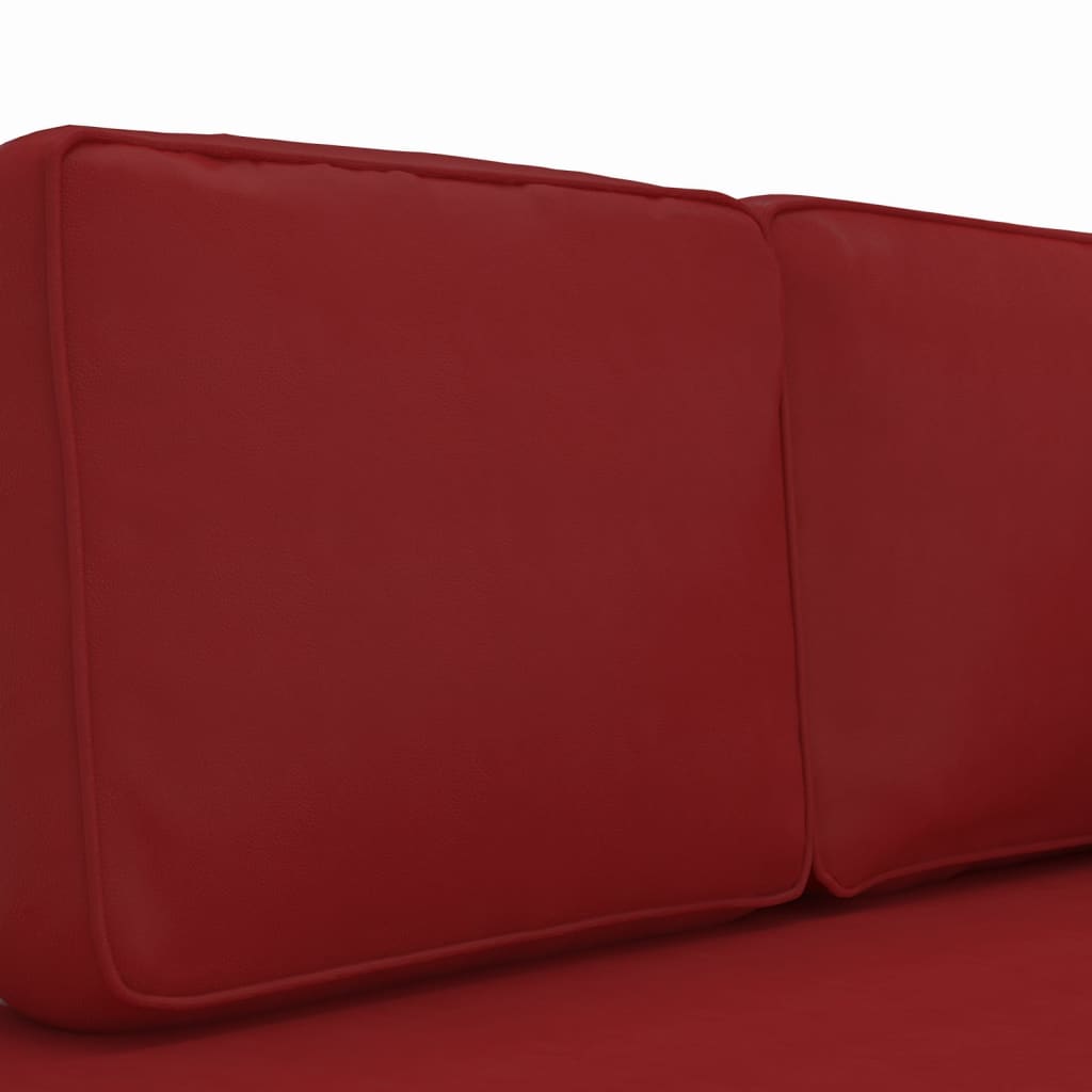 vidaXL Chaise longue + almofadões/rolo couro artificial vermelho tinto