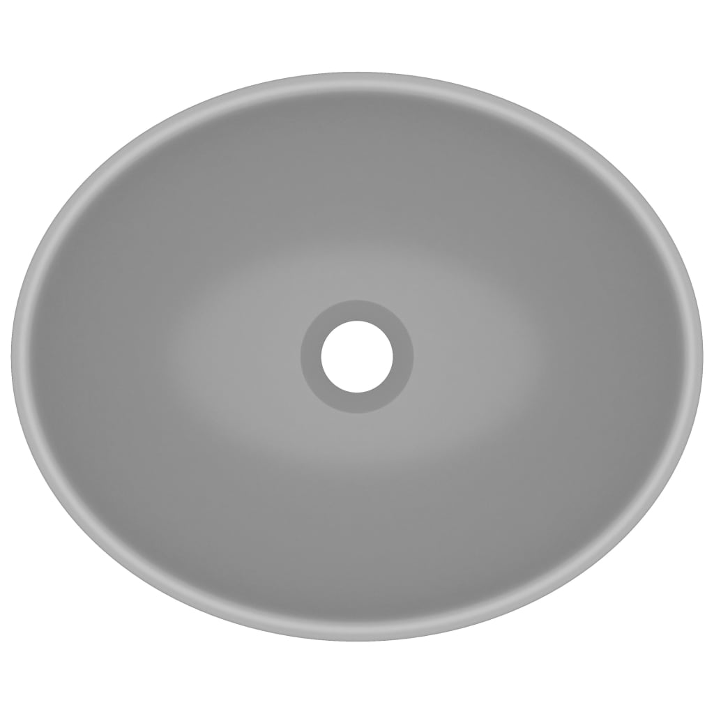 vidaXL Lavatório luxuoso oval 40x33cm cerâmica cinzento-claro mate