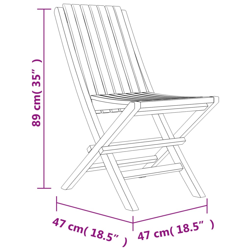 vidaXL Cadeiras de jardim dobráveis 2 pcs 47x47x89 cm teca maciça