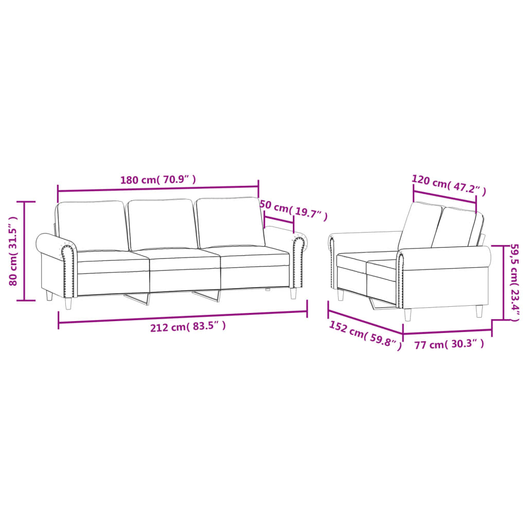 vidaXL 2 pcs conjunto de sofás com almofadões veludo preto