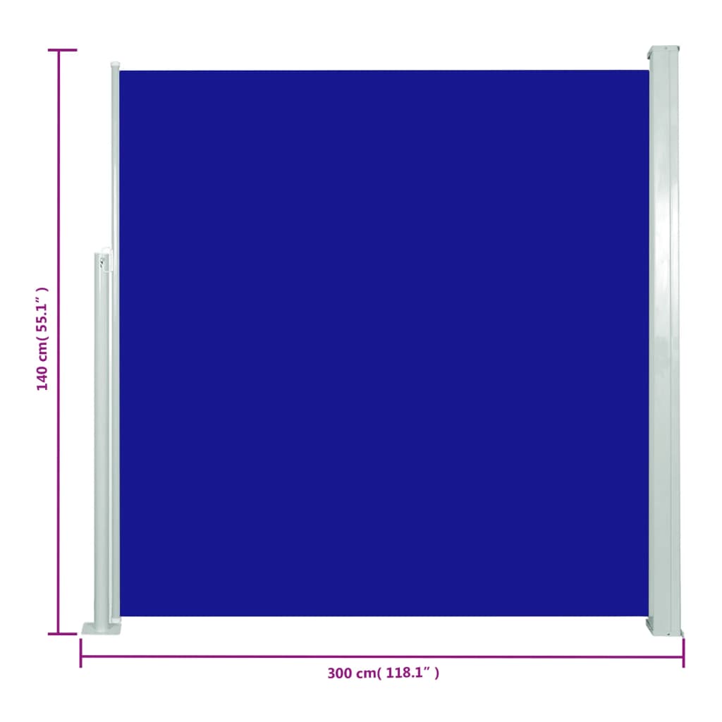 vidaXL Toldo lateral retrátil para pátio 140x300 cm azul