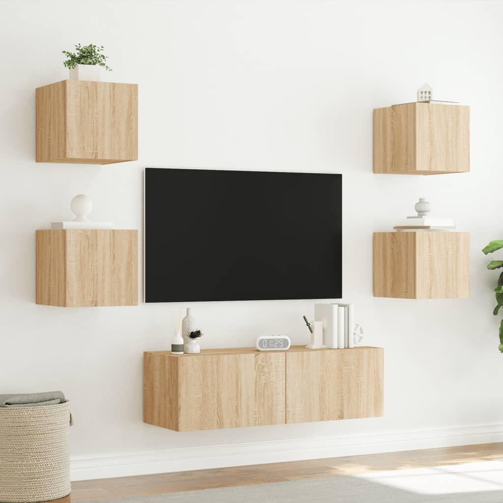 vidaXL 5 pcs móveis de parede para TV com luzes LED carvalho sonoma