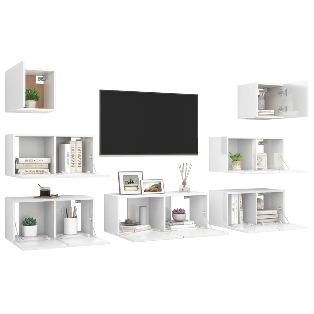 vidaXL 7 pcs conjunto de móveis de TV contraplacado branco brilhante