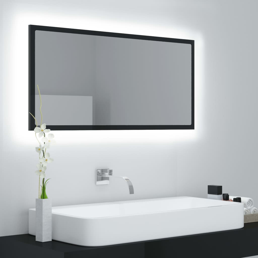 vidaXL Espelho casa banho c/ LED 90x8,5x37 cm acrílico preto brilhante