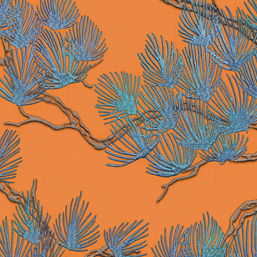 DUTCH WALLCOVERINGS Papel de parede efeito pinheiros azul e laranja