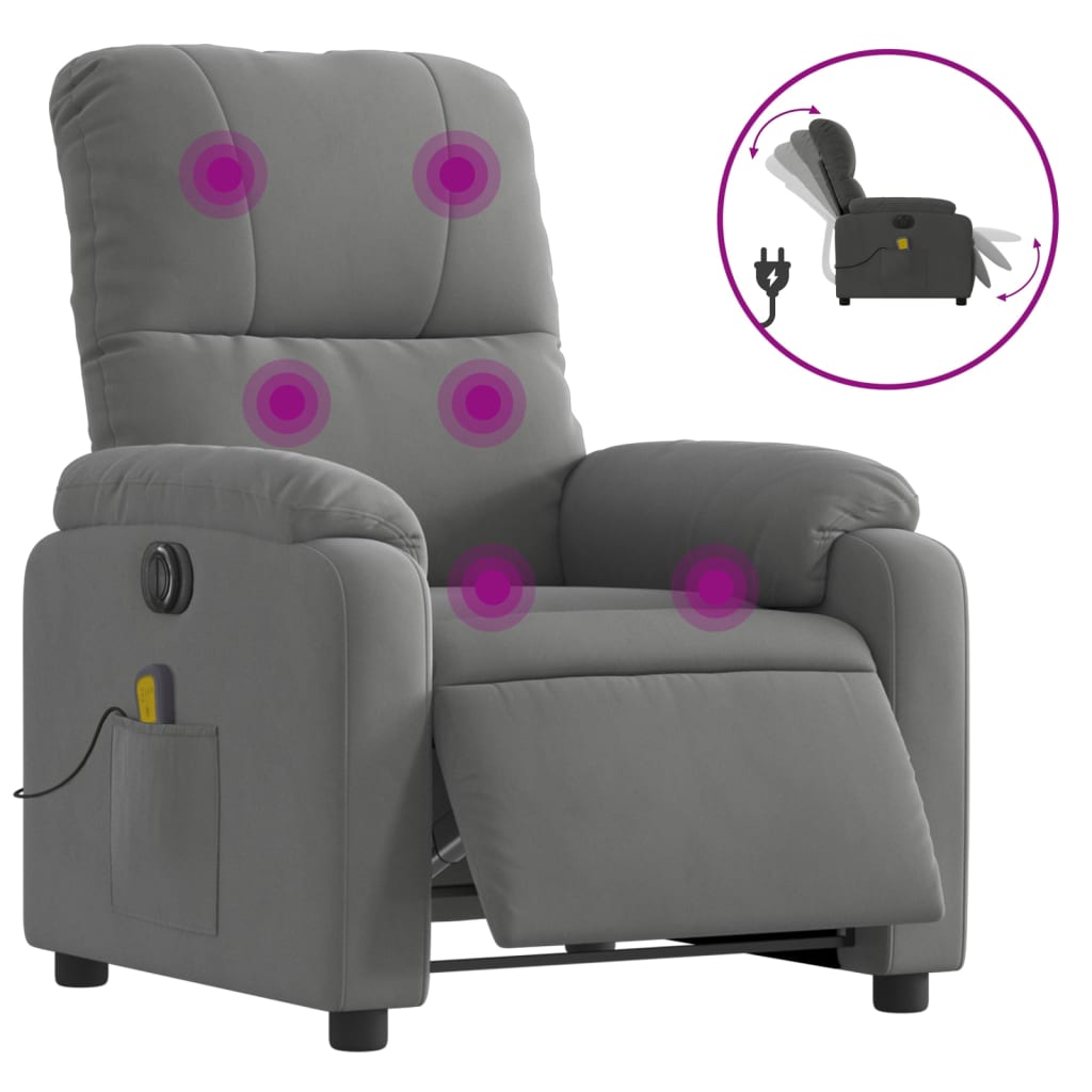 vidaXL Poltrona massagens reclinável elétrica microfibra cinza-escuro