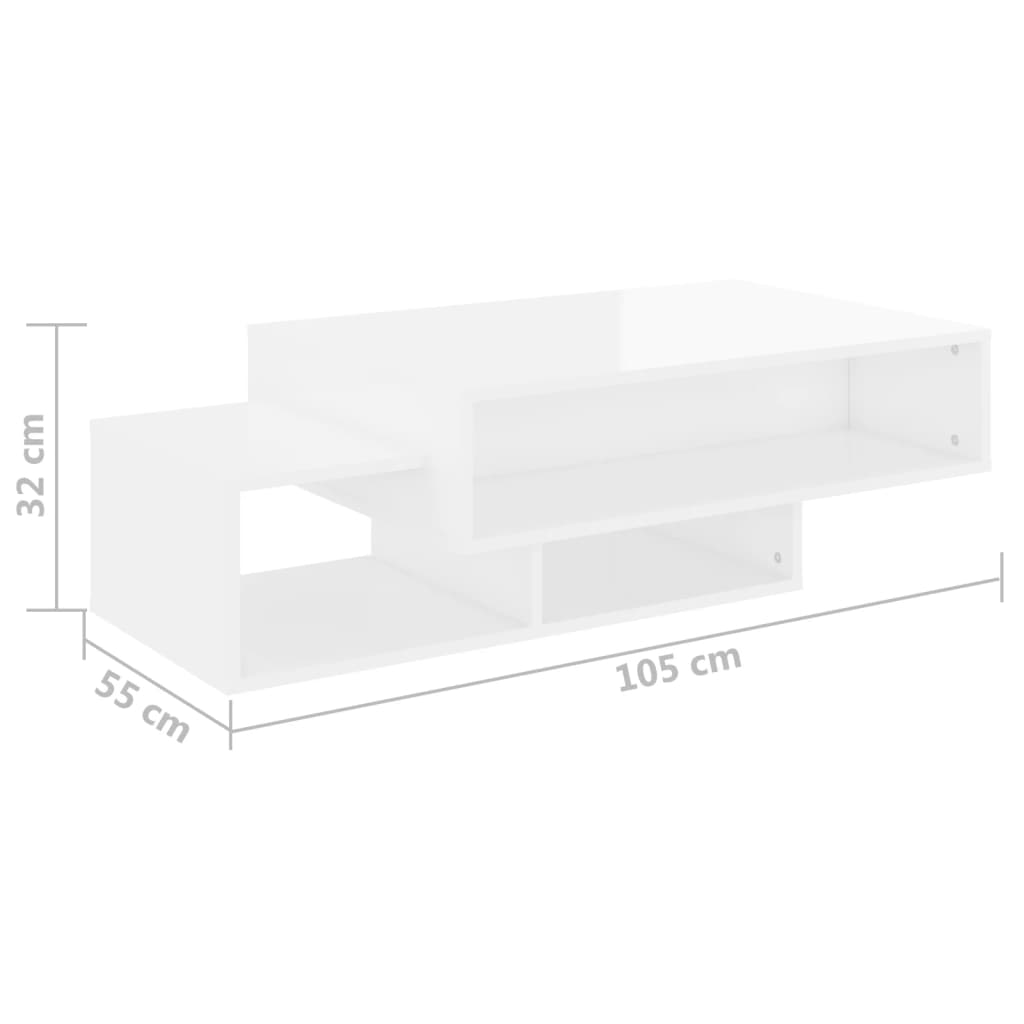 vidaXL Mesa de centro 105x55x32 cm contraplacado branco brilhante
