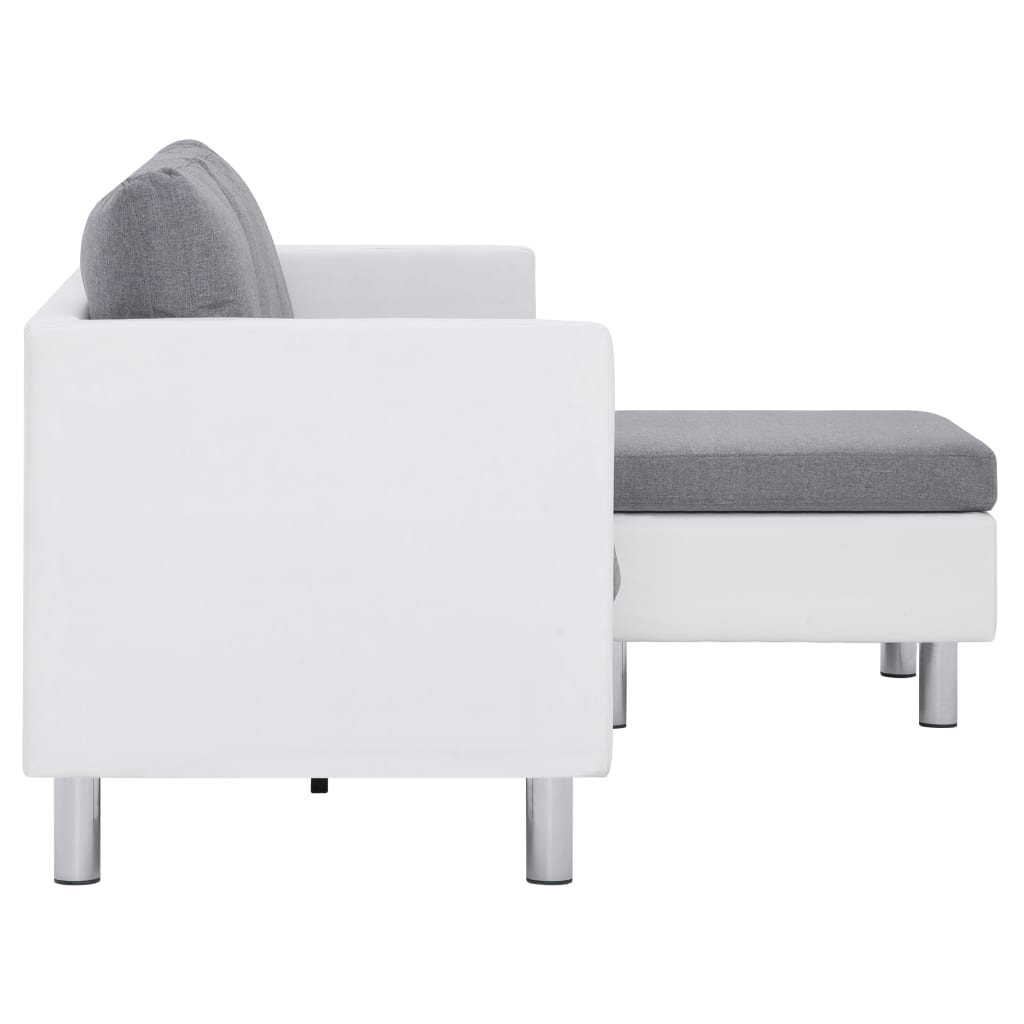 vidaXL Sofá de 3 lugares com almofadões couro artificial branco