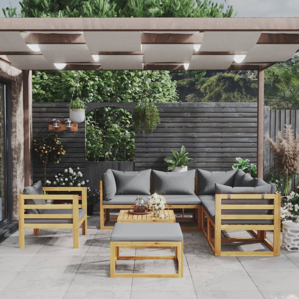 vidaXL 8 pcs conjunto lounge de jardim com almofadões acácia maciça