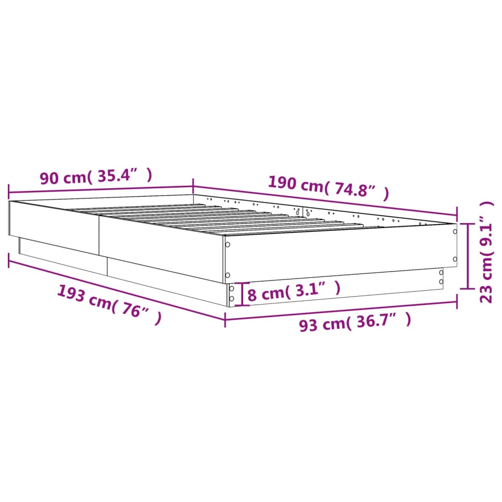 vidaXL Estrutura de cama 90x190 cm derivados de madeira preto