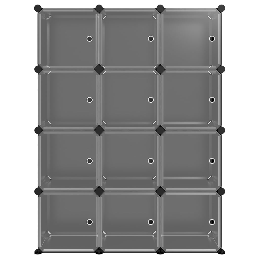 vidaXL Organizador de arrumação com 12 cubos e portas PP preto