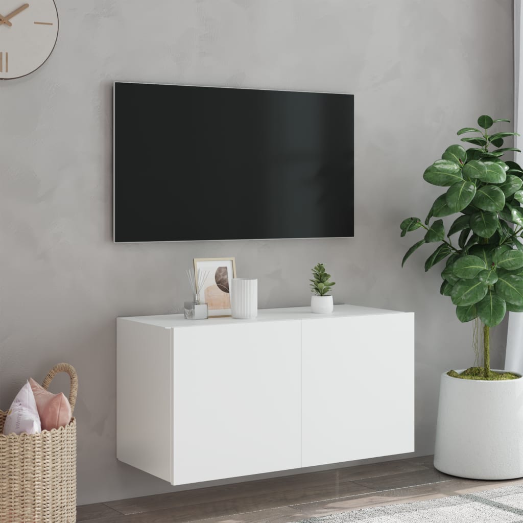 vidaXL Móvel de parede para TV com luzes LED 80x35x41 cm branco